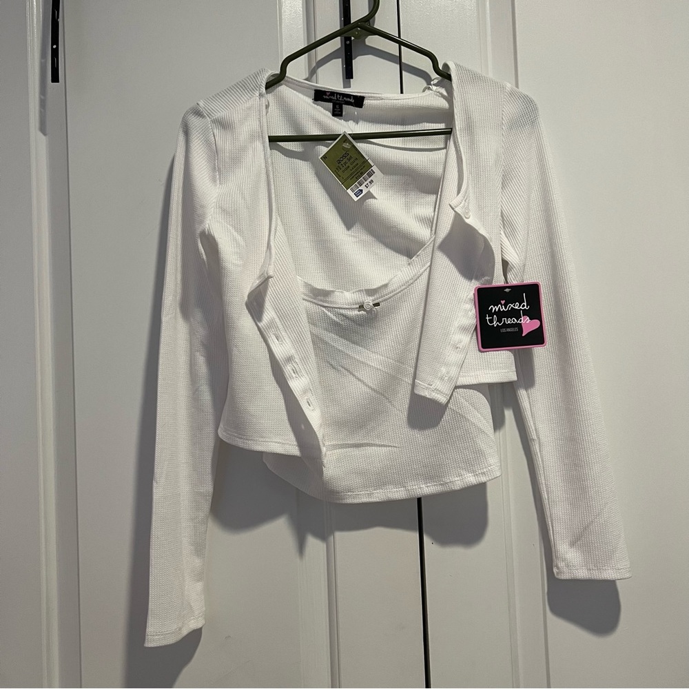 Mixed Threads White Top and Sweater Rose Set